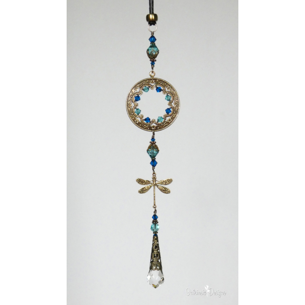 DRAGONFLY SWAROVSKI CRYSTAL CAR REARVIEW MIRROR DANGLE. ADJUSTABLE