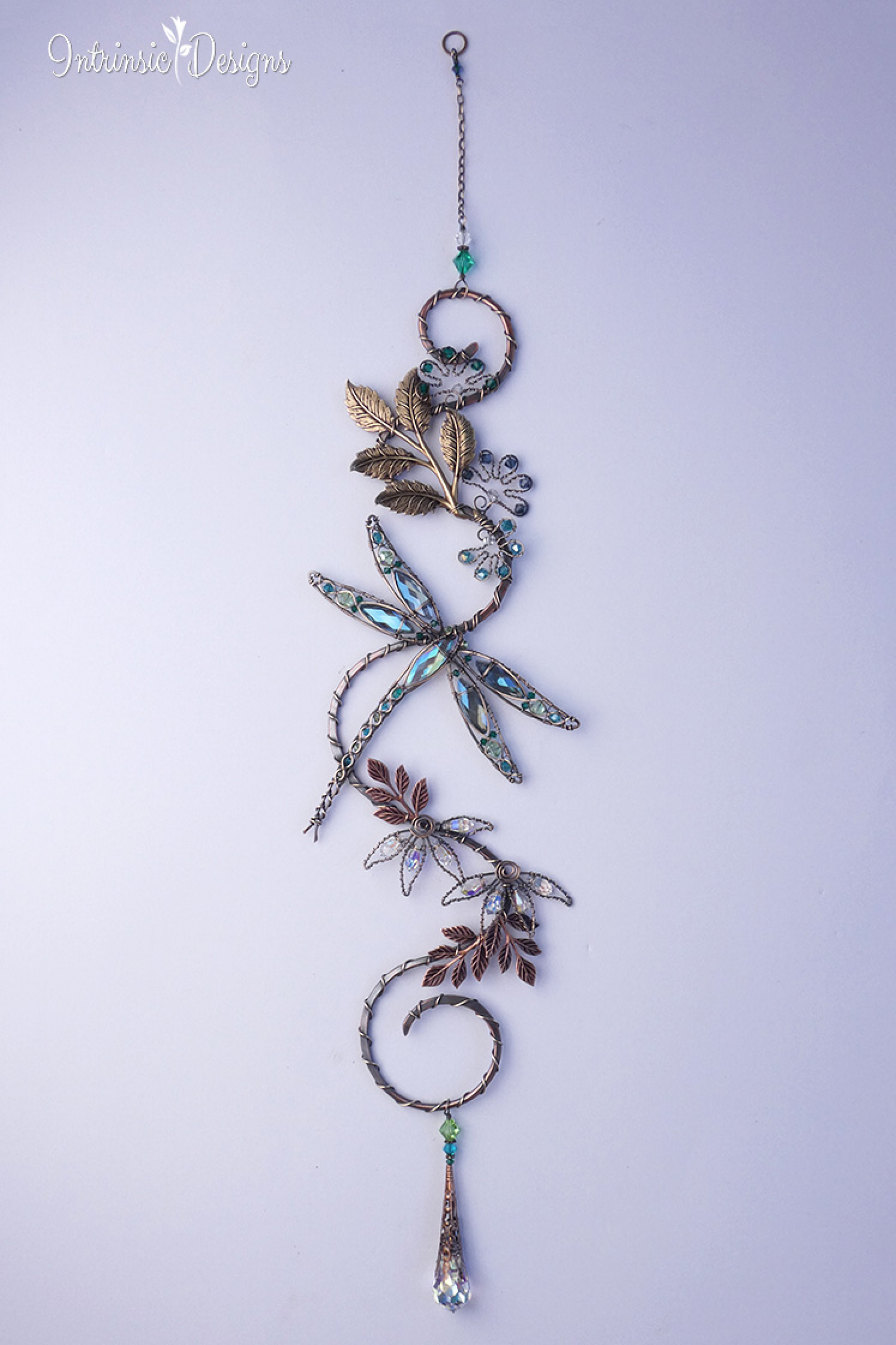 DRAGONFLY CRYSTAL WINDOW SUNCATCHER IN MIXED METALS Intrinsic Designs
