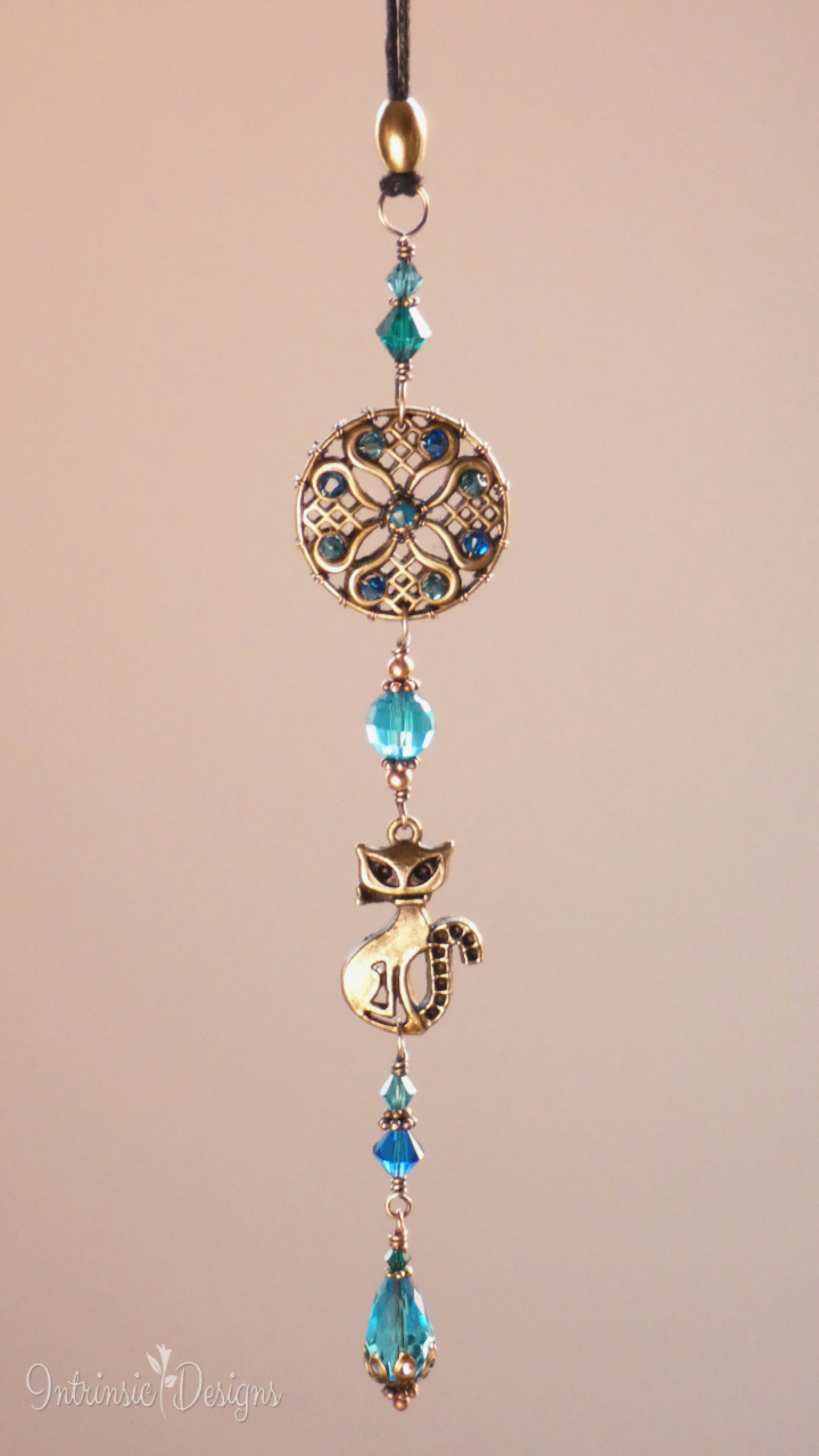 CAT SWAROVSKI CRYSTAL CAR REARVIEW MIRROR DANGLE. ADJUSTABLE