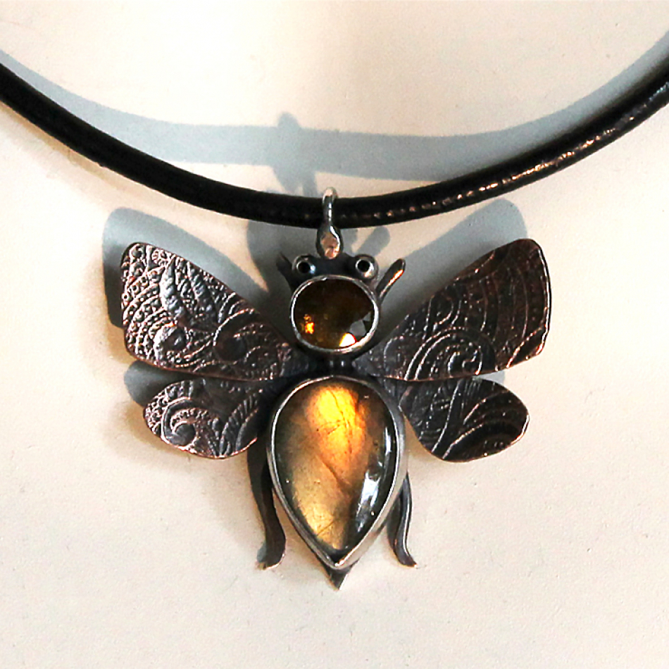 Bee with Labradorite and Topaz in Mixed Metals