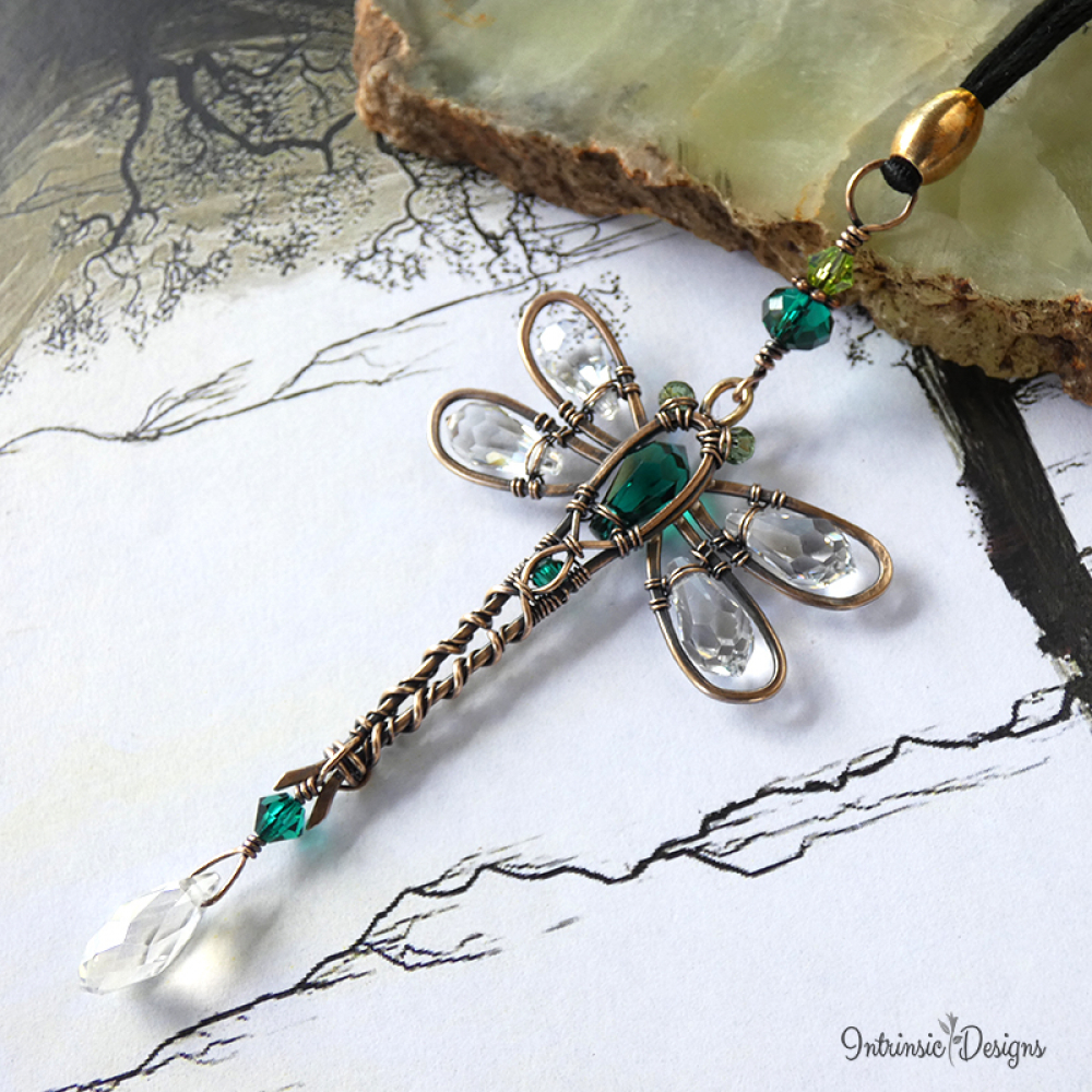 DRAGONFLY SWAROVSKI CRYSTAL CAR REARVIEW MIRROR DANGLE. ADJUSTABLE