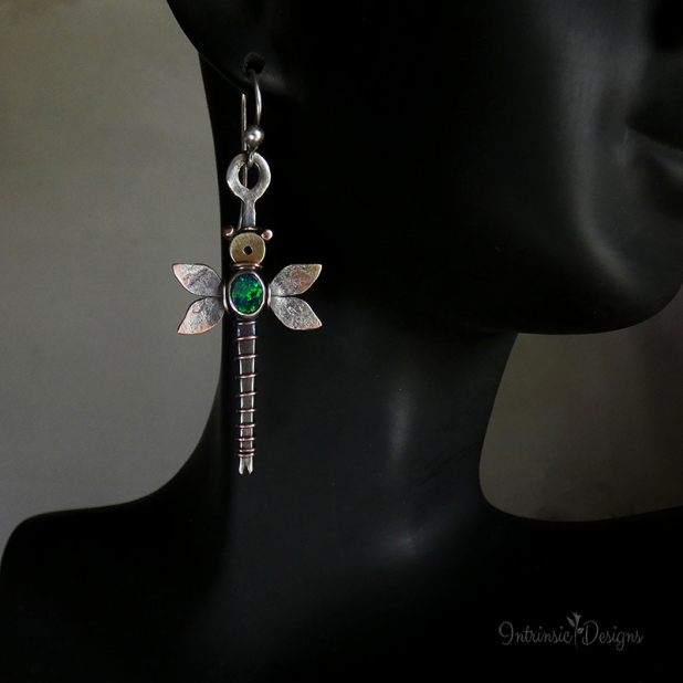 Australian Opal Doublet Dragonfly Sterling Silver Earrings