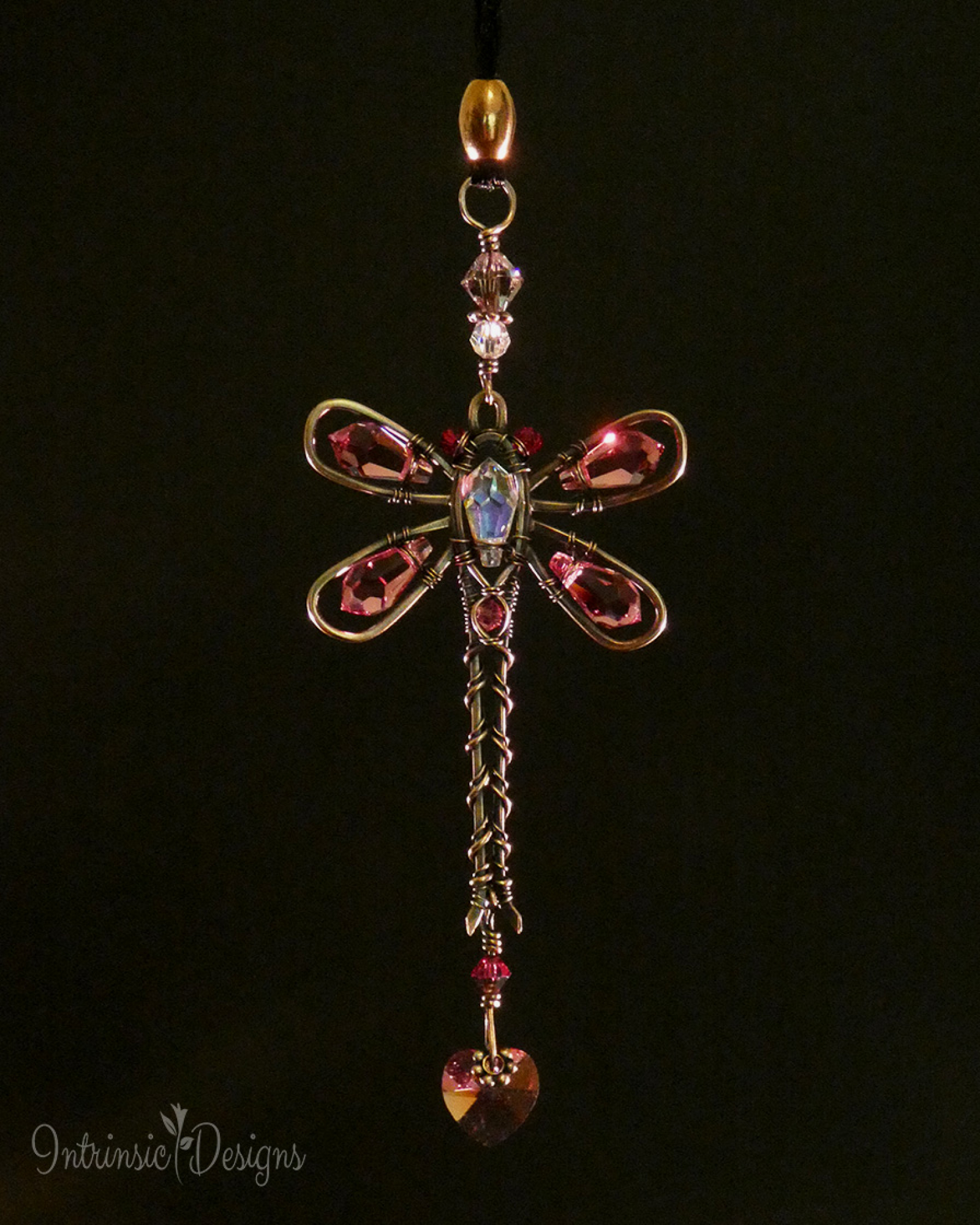 DRAGONFLY SWAROVSKI CRYSTAL CAR REARVIEW MIRROR DANGLE. ADJUSTABLE