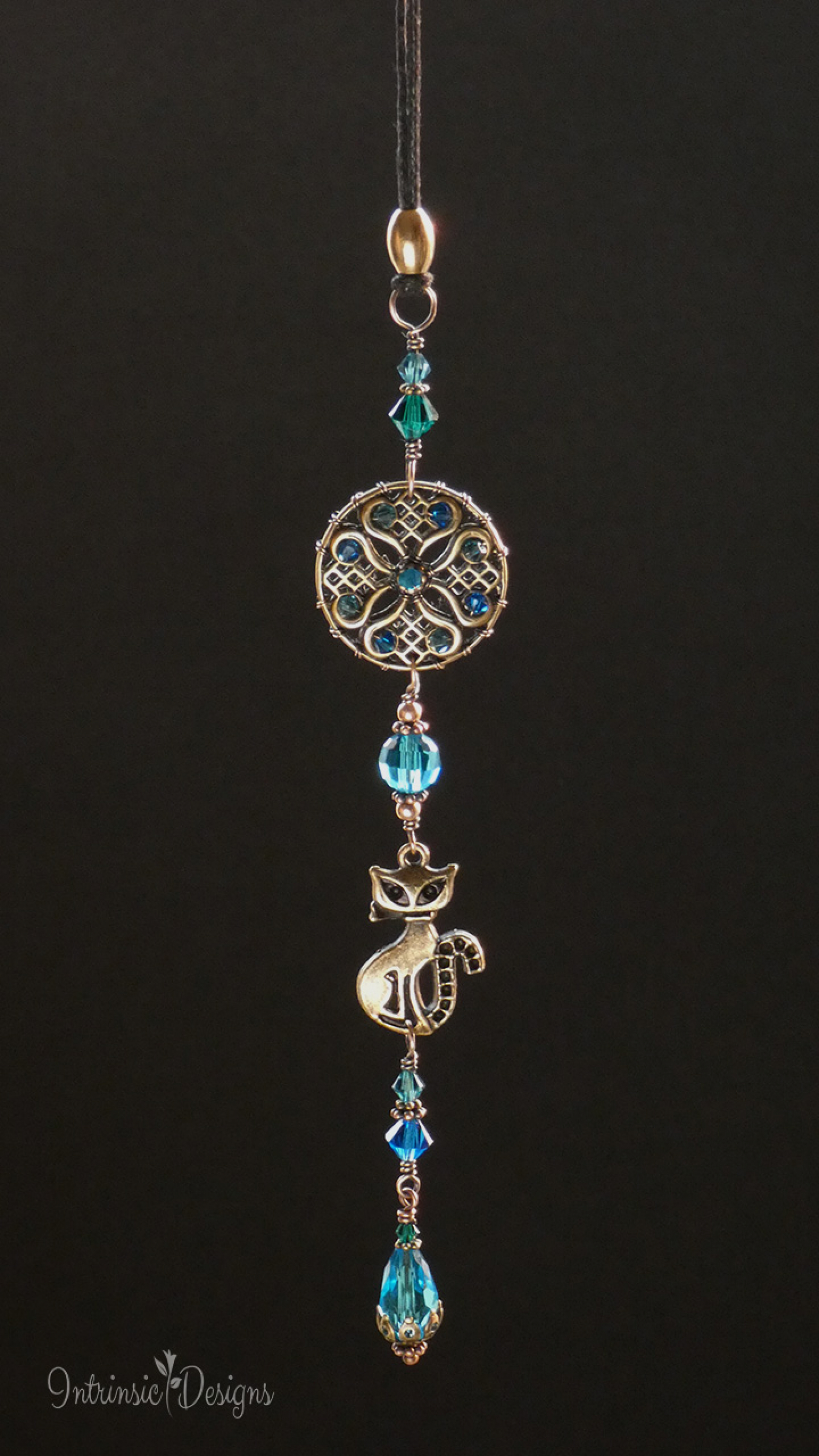 CAT SWAROVSKI CRYSTAL CAR REARVIEW MIRROR DANGLE. ADJUSTABLE