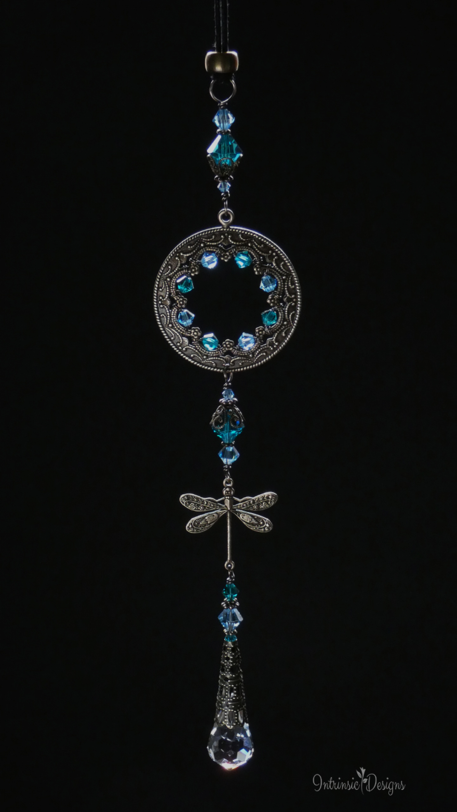 DRAGONFLY SWAROVSKI CRYSTAL CAR REARVIEW MIRROR DANGLE. ADJUSTABLE