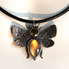 Bee with Labradorite and Topaz in Mixed Metals Bee with Labradorite and Topaz in Mixed Metals