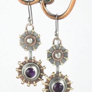 “SEA URCHIN” AMETHYST MIXED METAL EARRINGS WITH 935 ARGENTIUM SILVER EAR WIRES
