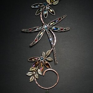 DRAGONFLY SWAROVSKI CRYSTAL WINDOW SUNCATCHER IN PEACH, GOLDEN YELLOW, TURQUOISE & GREEN WITH MIXED METALS