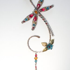 DRAGONFLY SWAROVSKI CRYSTAL WINDOW SUNCATCHER IN RED, INDICOLITE, GOLDEN YELLOW, & TOPAZ WITH MIXED METALS