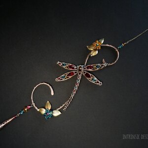 DRAGONFLY SWAROVSKI CRYSTAL WINDOW SUNCATCHER IN RED, INDICOLITE, GOLDEN YELLOW, & TOPAZ WITH MIXED METALS