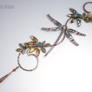 DRAGONFLY SWAROVSKI CRYSTAL WINDOW SUNCATCHER IN PEACH, GOLDEN YELLOW, TURQUOISE & GREEN WITH MIXED METALS