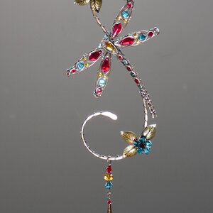 DRAGONFLY SWAROVSKI CRYSTAL WINDOW SUNCATCHER IN RED, INDICOLITE, GOLDEN YELLOW, & TOPAZ WITH MIXED METALS