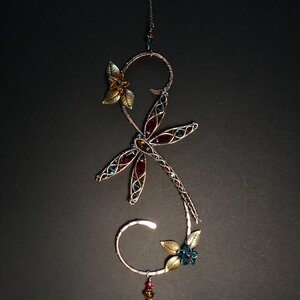 DRAGONFLY SWAROVSKI CRYSTAL WINDOW SUNCATCHER IN RED, INDICOLITE, GOLDEN YELLOW, & TOPAZ WITH MIXED METALS