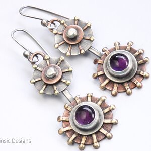“SEA URCHIN” AMETHYST MIXED METAL EARRINGS WITH 935 ARGENTIUM SILVER EAR WIRES