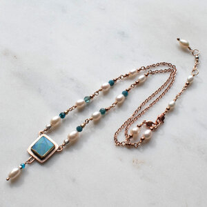 RESERVED FOR NICOLE BALANCE ... AUSTRALIAN OPAL & FRESHWATER PEARL NECKLACE WITH AN ADDED EXTENDER IN MIXED METALS.