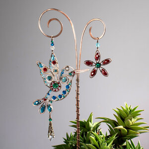 HUMMINGBIRD WITH A FLOWER ... DECORATIVE PLANT STAKE CRYSTAL SUNCATCHER