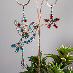 HUMMINGBIRD WITH A FLOWER ... DECORATIVE PLANT STAKE CRYSTAL SUNCATCHER