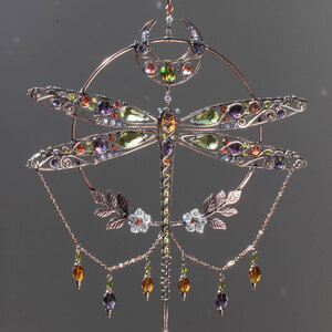 RESERVED FOR TONI ANN ....  LARGE DRAGONFLY MOON ... MIXED CRYSTAL WINDOW SUNCATCHER