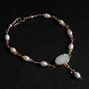 RESERVED FOR LINDA BALANCE .... AUSTRALIAN WHITE OPAL, FRESHWATER PEARL & GEMSTONE BRACELET
