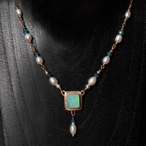RESERVED FOR NICOLE BALANCE ... AUSTRALIAN OPAL & FRESHWATER PEARL NECKLACE WITH AN ADDED EXTENDER IN MIXED METALS.