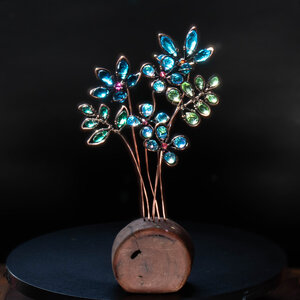A BLUE BOUQUET OF FLOWERS ON A LOG  ... WINDOWSILL SUNCATCHER