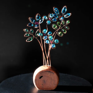 A BLUE BOUQUET OF FLOWERS ON A LOG  ... WINDOWSILL SUNCATCHER