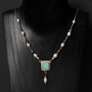 RESERVED FOR NICOLE BALANCE ... AUSTRALIAN OPAL & FRESHWATER PEARL NECKLACE WITH AN ADDED EXTENDER IN MIXED METALS.