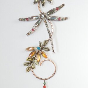 DRAGONFLY SWAROVSKI CRYSTAL WINDOW SUNCATCHER IN PEACH, GOLDEN YELLOW, TURQUOISE & GREEN WITH MIXED METALS