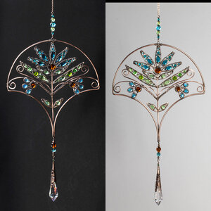 ART DECO STYLE FLORAL CRYSTAL WINDOW SUNCATCHER IN BRONZE AND COPPER