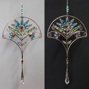 ART DECO STYLE FLORAL CRYSTAL WINDOW SUNCATCHER IN BRONZE AND COPPER