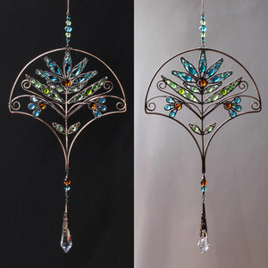 ART DECO STYLE FLORAL CRYSTAL WINDOW SUNCATCHER IN BRONZE AND COPPER