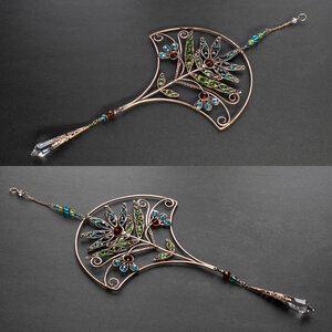 ART DECO STYLE FLORAL CRYSTAL WINDOW SUNCATCHER IN BRONZE AND COPPER