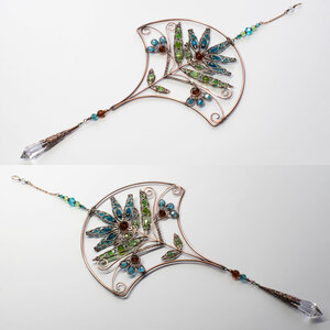 ART DECO STYLE FLORAL CRYSTAL WINDOW SUNCATCHER IN BRONZE AND COPPER