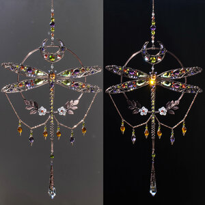 RESERVED FOR TONI ANN ....  LARGE DRAGONFLY MOON ... MIXED CRYSTAL WINDOW SUNCATCHER