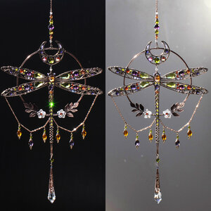RESERVED FOR TONI ANN ....  LARGE DRAGONFLY MOON ... MIXED CRYSTAL WINDOW SUNCATCHER