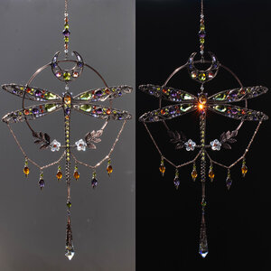 RESERVED FOR TONI ANN ....  LARGE DRAGONFLY MOON ... MIXED CRYSTAL WINDOW SUNCATCHER