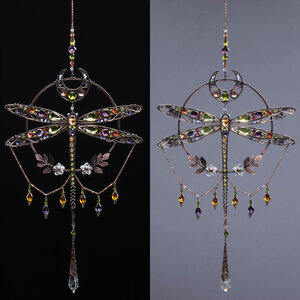 RESERVED FOR TONI ANN ....  LARGE DRAGONFLY MOON ... MIXED CRYSTAL WINDOW SUNCATCHER