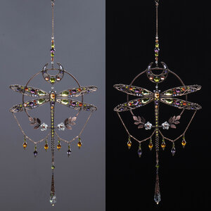 RESERVED FOR TONI ANN ....  LARGE DRAGONFLY MOON ... MIXED CRYSTAL WINDOW SUNCATCHER