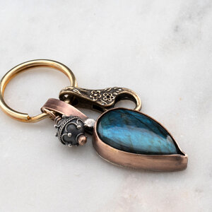 LABRADORITE AND STERLING SILVER BALI BEAD KEYRING / BAG KEY CHARM