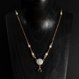 RESERVED FOR TAMMY....  FRESHWATER PEARL & AQUAMARINE PRINCESS NECKLACE IN MIXED METALS.