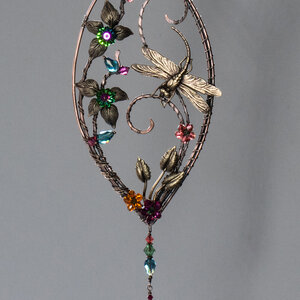 DRAGONFLY GARDEN SWAROVSKI CRYSTAL WINDOW SUNCATCHER IN MIXED METALS