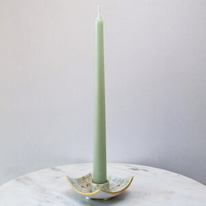 BEESWAX TAPER CANDLES WITH WILDFLOWER DISH IN MINTY SAGE GREEN