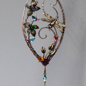 DRAGONFLY GARDEN SWAROVSKI CRYSTAL WINDOW SUNCATCHER IN MIXED METALS
