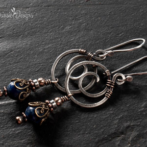LAPIS LAZULI SPIRAL EARRINGS IN STERLING SILVER AND MIXED METALS WITH STERLING SILVER EAR WIRES
