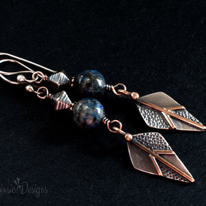 LAPIS LAZULI DANGLE EARRINGS IN STERLING SILVER AND BRONZE WITH STERLING SILVER EAR WIRES