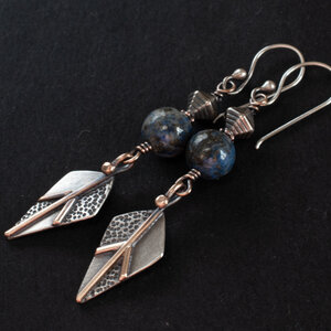 LAPIS LAZULI DANGLE EARRINGS IN STERLING SILVER AND BRONZE WITH STERLING SILVER EAR WIRES
