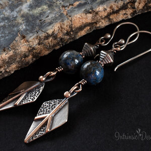 LAPIS LAZULI DANGLE EARRINGS IN STERLING SILVER AND BRONZE WITH STERLING SILVER EAR WIRES