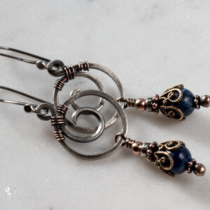 LAPIS LAZULI SPIRAL EARRINGS IN STERLING SILVER AND MIXED METALS WITH STERLING SILVER EAR WIRES