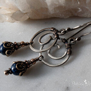 LAPIS LAZULI SPIRAL EARRINGS IN STERLING SILVER AND MIXED METALS WITH STERLING SILVER EAR WIRES