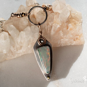 ELONGATED AUSTRALIAN SOLID OPAL STERLING SILVER AND MIXED METAL NECKLACE